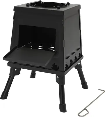 Produktbild von Zeltofen für Camping - Holzofen Rocket Stove - Edelstahl - Mit Kaminrohr und Tragetasche - Für 3–5 Personen - Schwarz