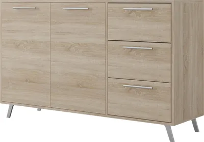 Produktbild von MIRJAN24 Kommode Tytus, Sideboard mit 2-Drehtüren und 3 Schubladen, Rollgleitschienen (Farbe: Sonoma Eiche)