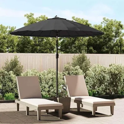 Produktbild von Sonnenschirm mit Aluminium-Mast 270 cm Schwarz, UV-beständiger Sonnenschutz, Kurbelbetriebener Ampelschirm mit 24 Schirmrippen, wetterfester Garten- und Terrassenschirm