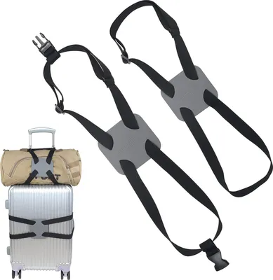 Produktbild von Gepäckspanngurt, Gepäckgurte, Taschenspanner zum Hinzufügen Einer Tasche, einfach zu transportieren, Koffer, elastischer Gurt, Grau, 2 Stück