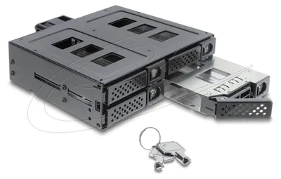 Produktbild von Delock 5.25? Wechselrahmen für 4 x 2.5? SATA oder SAS HDD / SSD mit Schloss