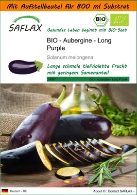 Produktbild von SAFLAX - Garden in the Bag - BIO - Aubergine - Long Purple - 20 Samen - Mit Anzuchtsubstrat im praktischen, selbst aufstellenden Beutel - Solanum melongena