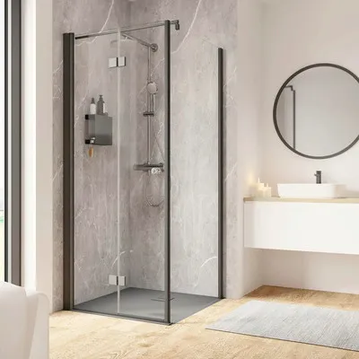 Produktbild von Duschtür mit Seitenwand und Drehfalttür SCHULTE Garant 2.0 ExpressPlus 90 x 90 cm Profil schwarz Klarglas schmutzabweise