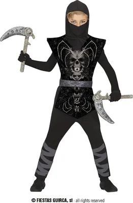 Produktbild von Ninja Schattenkämpfer Halloween Kostüm Kinder Held Jumpsuit Kapuze Maske Abenteuer Spiele, Größe: 128/134 Farbe: Schwarz