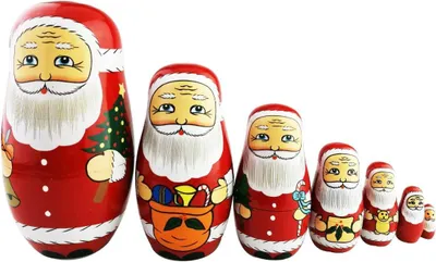 Productafbeelding van Leuke creatieve kerstman brengt soorten geschenken - Set van 7 - U patroon handgemaakte houten matroesjka poppen