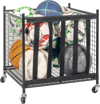 Productafbeelding van Sportbal Opbergwagen - Ballenrek Mobiel - Sportmateriaal Opslag - Stapelbaar & Verrijdbaar - 49.5 x 56.5 x 46 cm - Zwart