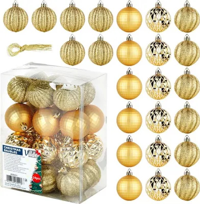 Obrázek produktu pro Nerozbitné vánoční ozdoby zlaté 5 cm 24 ks.
