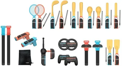 Immagine prodotto di Accessori per Nintendo Switch: set di controller motion 24-in-1 – compatibile con Joy-Con – racchetta da tennis – canna da pesca – impugnatura a pistola – giochi per famiglie
