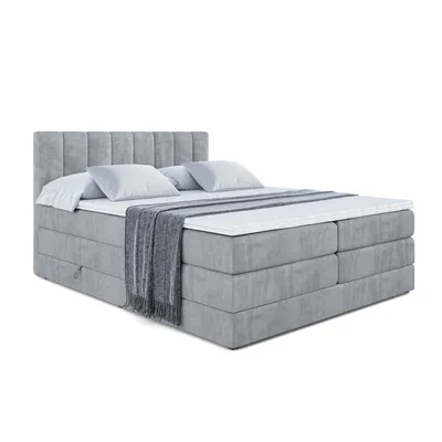 Produktbild von ALTDECOR Boxspringbett mit 2 Matratzen und Topper - 180x200 cm - OTTA KING - Grau Samt - Polsterbett mit, H3- und H4- Matratzen, Bettkasten und Lattenrost, Bett mit Stauraum