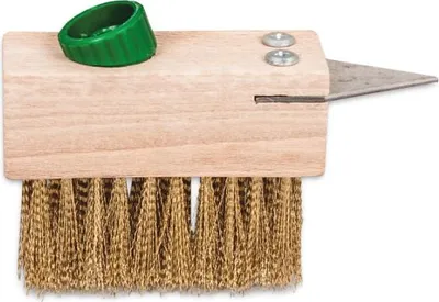Produktbild von Fugenbürste mit Schaber für Pflastersteine – Drahtbürste mit Stahlkratzer & Buchenholzfassung, Ø 22 mm Gewinde