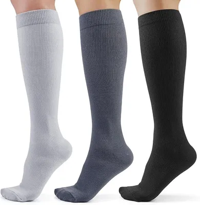 Produktbild von CAMBIVO Kompressionsstrümpfe Herren Damen 3 Paar, Stützstrümpfe 3 Farbe, Kompressionssocken 8-15 mmHg, Compression Socks für Arbeit, Reise, Schwangers