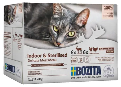 Zdjęcie produktu dla Bozita Sterylizowane kawałki w sosie z mięsem - mokra karma dla kota, Multibox 12 x 85g