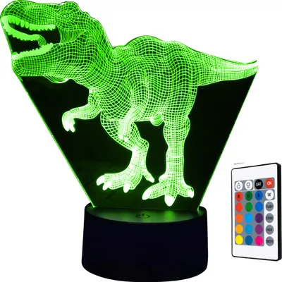 Zdjęcie produktu dla Lampka Nocna DINOZAUR 3D DINO TREX LED RGB Kolory Pilot Prezent dla Dziecka