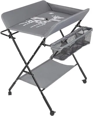 Obrázek produktu pro Skládací dětská postýlka - Komoda pro miminka s kolečky - Péče o miminka v domácnosti - Nastavitelná výška - 80 x 66 x 98 cm - Šedá barva