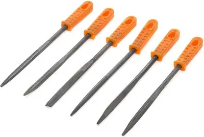 Produktbild von 6-teiliger Metall Feilensatz 180 mm, Rund, Quadrat, Flach, Halbrund, Dreieckig, mit Etui