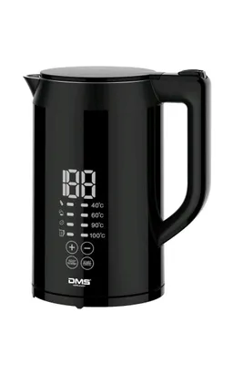 A studio shot of a black electric kettle.