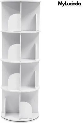 Productafbeelding van Famanu Boekenrek met 4 niveaus, draaibaar - 360° houten opbergrek met displayfunctie - Multifunctionele organizer - Wit