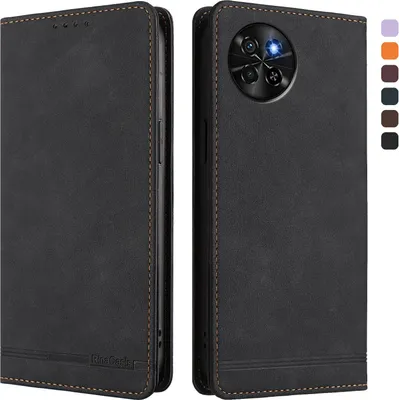 Image de Etui pour itel S23, étui rétro en cuirPolyuréthaneavec support et fentes pour cartes de crédit Noir