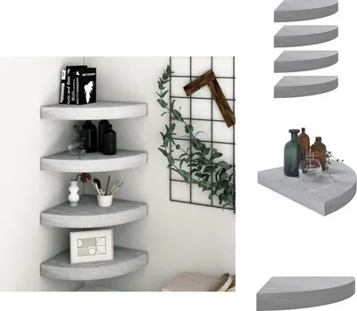 Produktbild von vidaXL Eck-Schweberegale 4 Stk. Betongrau 35x35x3,8 cm MDF -  Wandregale