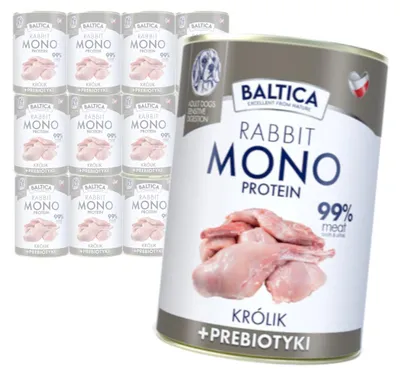 Produktbild von Baltica Monoprotein Kaninchen Präbiotika 12x400g Hypoallergenes getreidefreies Nassfutter für Hunde