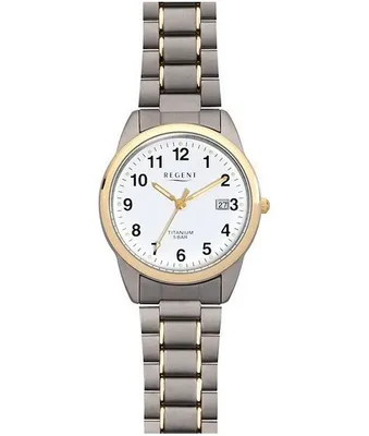 Obrázek produktu pro Regent náramkové hodinky Silver Grey Gold F-430 Pánské analogové titanové hodinky URF430