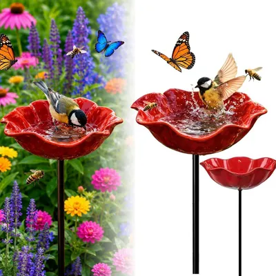 Produktbild von Vogeltränke Stehend Metall Blume 2er Rot Bienentränke Insektentränke Wetterfest