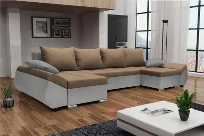 Produktbild von Wohnlandschaft U-Form KLEO mit Schlaffunktion Hellgrau-Cappuccino