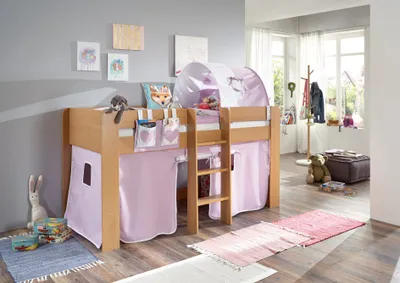 Produktbild von Relita Halbhochbett ANDI Liegefläche 90 x 20 cm Nachbildung natur inkl. Vorhang, Tasche und 1-er Tunnel; BH1684114+TX5002027+TX5072038+TX5032027-M1