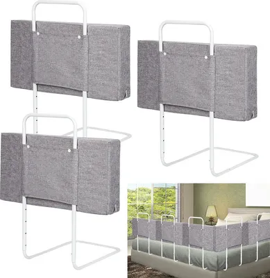 Immagine prodotto di Jopassy 4X 50cm protezione anticaduta per lettino, protezione per letto, regolabile in altezza a 5 fori, per letto familiare e lettino (200cm, grigio lino)