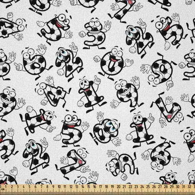 Produktbild von ABAKUHAUS Fußball Microfaser Stoff als Meterware , Karikatur-lustiges Fußball-Zahl-Muster des lächelnden Stellen-Sport-und Bildungs-Themas, 10 M (230 x 1000 cm), Mehrfarbig