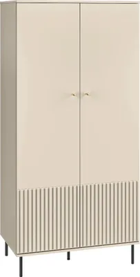 Produktbild von Marmex Möbel Sophie 01 zweitüriger Kleiderschrank mit Kleiderstange auf Möbelbeinen, Soft-Close-System, Kaschmirfarben, gefräste Lamellen, Glamour