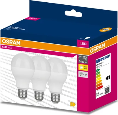 Zdjęcie produktu dla 3PAK Żarówka LED E27 A60 19W = 150W 2452lm 2700K Ciepła 200° OSRAM VALUE