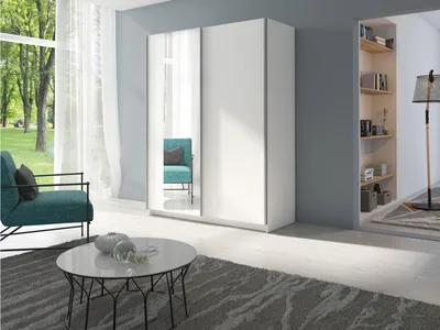 Obrázek produktu pro Široká šatní skříň 180 cm se zrcadlem LORICA - bílá