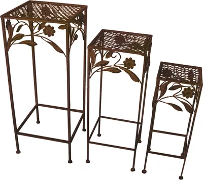Produktbild von Hocker Set 3tlg. Gartendeko Eisenhocker Pflanzenständer Blumenhocker Antik Braun