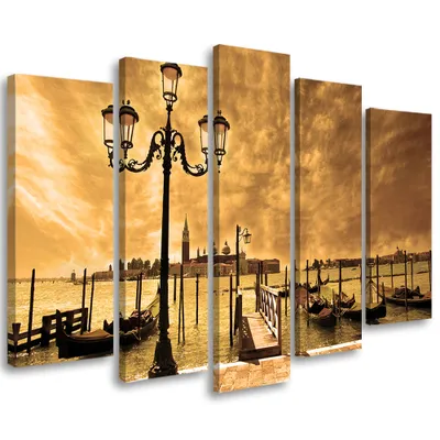 Produktbild von 5-teiliges leinwandbild venedig gondel italien 100x70 cm Feeby braun wandbild bereit zum aufhängen