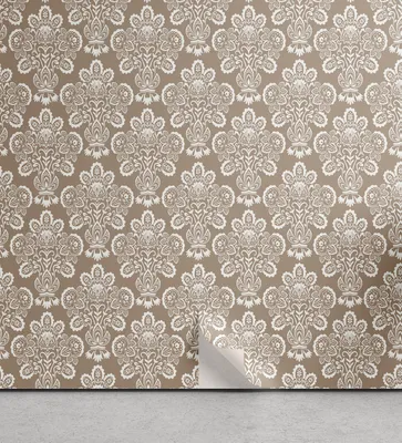 Obrázok produktu pre ABAKUHAUS Odnímateľná a nalepovacia tapeta pre domácnosť, motív Curly Floral Damast, samolepiaci akcent do obývacej izby a kuchyne, 33 cm x 250 cm, teplá sivá a biela farba