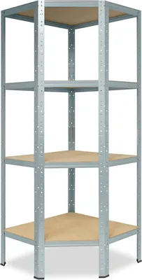 Imagen del producto de Estantería Silecomplaza, modelo Eckregal, 155x60x30 cm. Estantería de alta capacidad, galvanizada/de metal, para colocar en pie. Incluye 4 estantes, cada uno con una capacidad de carga de 175 kg. Estantería de esquina, estantería de alta capacidad/estantería modular