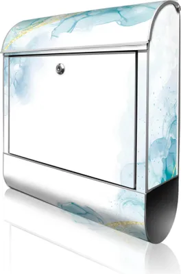 Produktbild von banjado Design Briefkasten Stahl silber mit Zeitungsfach pulverbeschichtet "Aquarellfluss" 38x46x12,5cm & 2 Schlüssel - Postkasten A4 Einwurf inkl. Montagematerial [BK 13138]