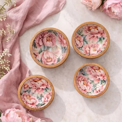 Produktbild von Servierschalen mit Rosen-Design, Snackschalen 4er Set in 20 cm