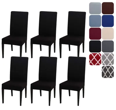 Produktbild von Set mit 6 elastischen Stuhlhussen für Esszimmerstühle, abnehmbare und waschbare Stuhlschoner, dekorative Stuhlhussen für Zuhause, Küche, Hotel, Restaurant, Bankett, Hochzeit, Party