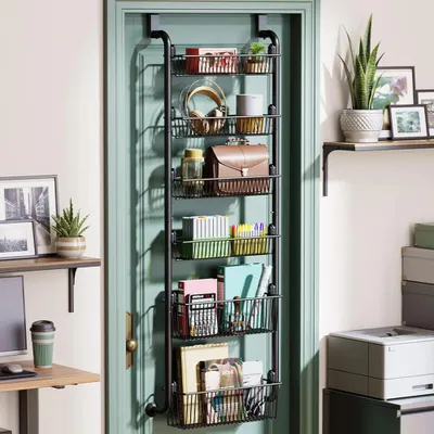 Produktbild von Vorratskammer Türregal Organizer - Über-Tür/Wandmontage Aufbewahrungsregal - 6 Ebenen - Verstellbare Körbe - Metall - Schwarz