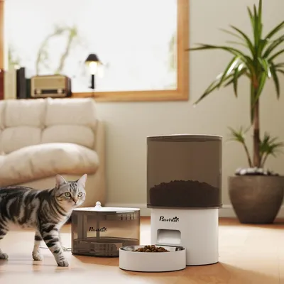 Produktbild von 3L Automatischer Futterspender mit 2,5 L Wasserspender Futterautomat für kleine Hunde, Katzen Weiß