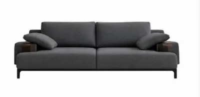 Immagine prodotto di Divano bianco in stile moderno con struttura in legno, divano grande con braccioli in legno, nuovo
