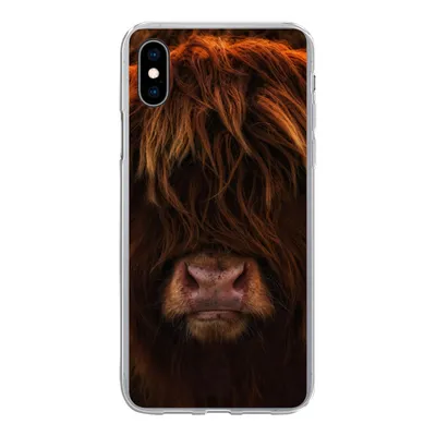 Produktbild von MuchoWow® Handyhülle Schutzhülle Hülle für iPhone Xs Schottischer Highlander - Kuh - Schwarz - Porträt Silikon Softcase Handy Hülle - Handytasche