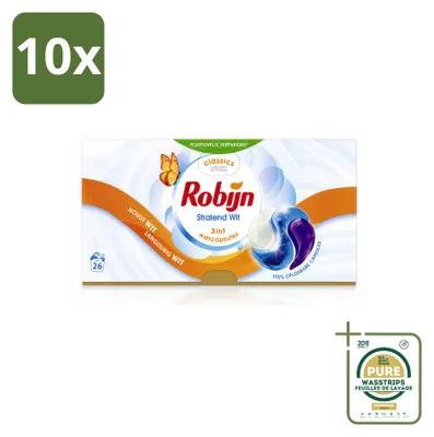 Produktbild von 10 x Robijn 3-in-1 Wascapsules Stralend Wit - Vorratspackung - 10 Stücke