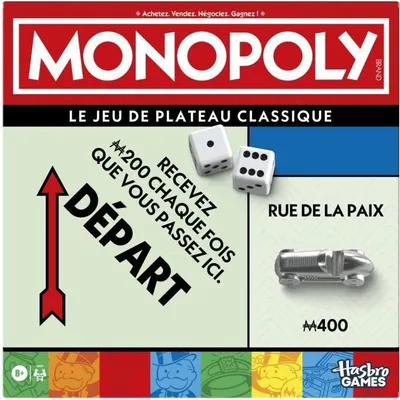 Zdjęcie produktu dla Monopoly Klasyczna Gra Planszowa, Pudełko do Przechowywania, Duże Pionki, 2-6 Graczy, 8 Lat+