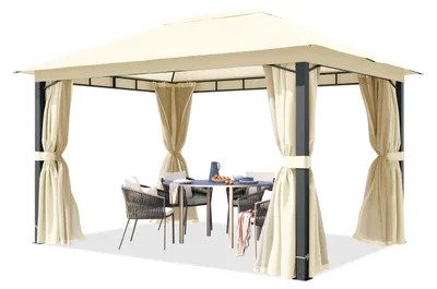 Produktbild von TOOLPORT Gartenpavillon 3x4 m ca. 220g/m² Dachplane Pavillon mit 4 Seitenteilen und 4 Moskitonetzen - champagner