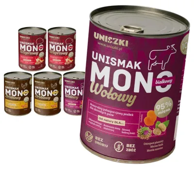 Produktbild von Uniszki Unismak 6x400g Getreidefreies Nassfutter für Hunde 3 Geschmacksrichtungen Mix