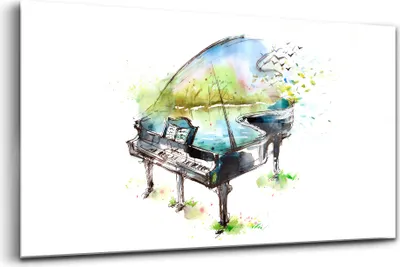 Obrázok produktu pre Obraz z tvrdeného skla - Maľovanie Stien - Temperované Sklo - 120x60 cm - Ilustrácia 4 ročné obdobia Klavír