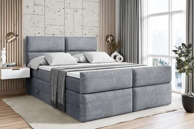 Produktbild von ALTDECOR Boxspringbett mit Fußteil, 2 Matratzen und Topper - 180x200 cm - BOXI3-Z KING - Grau Samt - Polsterbett mit, H3- und H4- Matratzen, Bettkasten und Lattenrost, Bett mit Stauraum